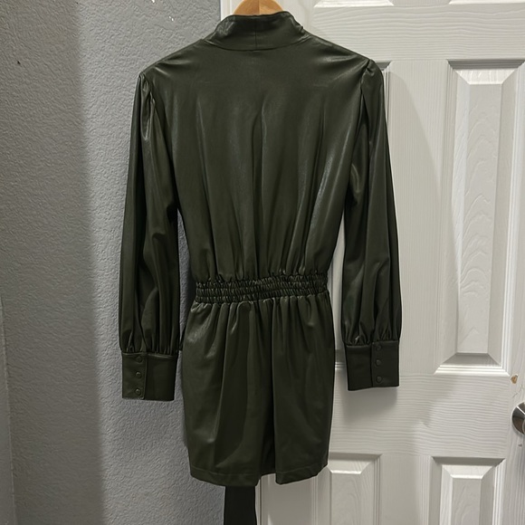 Amanda Uprichard Faux leather olive green romper with tie belt size medium - Picture 5 of 6